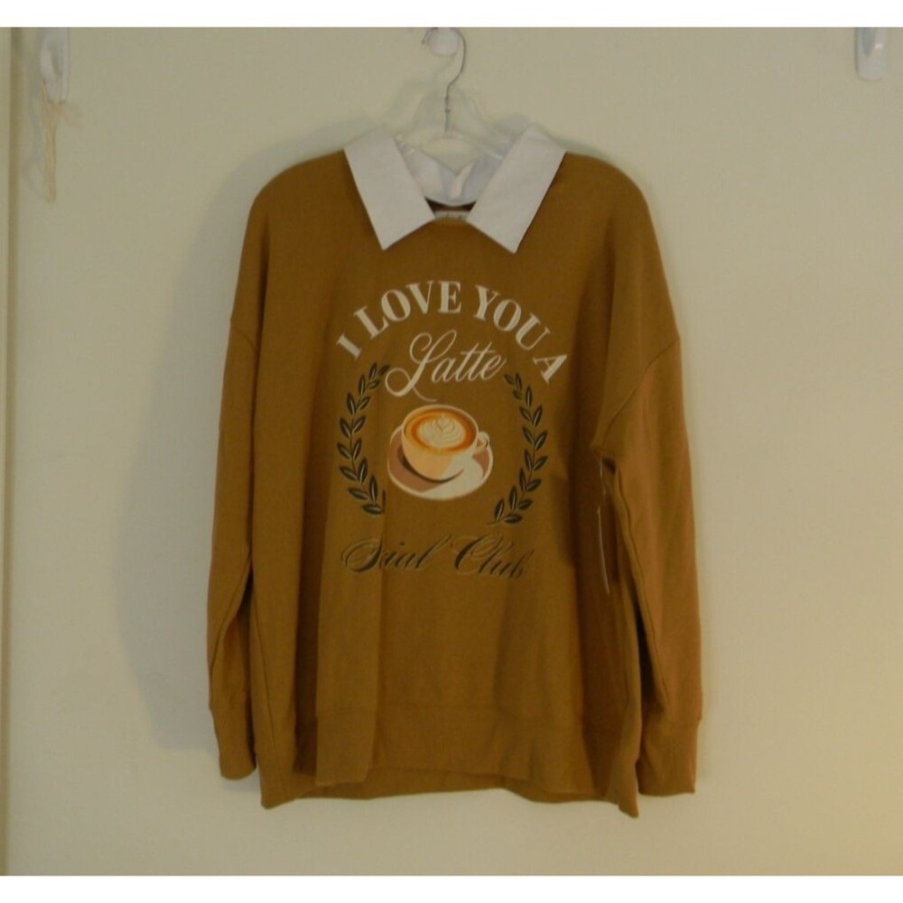 Anneliese Brown Sweatshirt w Convertible Collar Lightweight Comfort Size L NWT